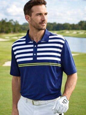 FootJoy Golf Polo Men’s XL Blue Stripe Performance Shirt Stretch 3-Button FJ EUC
